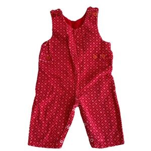 Vintage Red Floral Check Corduroy‎ Romper Kmart Baby Girl 9 Months 80s 90s